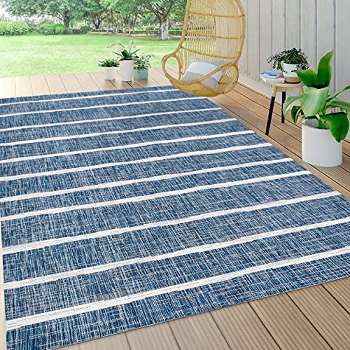 JONATHAN Y Berber Stripe Indoor Outdoor Area Rug 3X5 Blue/Ivory, Colonia for Backyard, Patio, Porch, Easy-Cleaning, High Traffic, Pet-Friendly, Non-Shedding (SMB125C-3) - size: Select