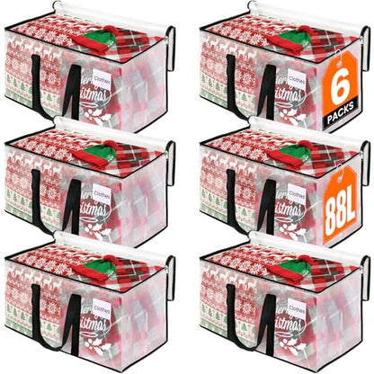 RoomHacks Heavy Duty Clear Moving Bags with Reinforced Handle and Double Zipper, Storage Totes, Packing Bags Alternative to Moving Essential and Supplies Box, Clear, Large, 6 Packs - size: 88L- 6Packs