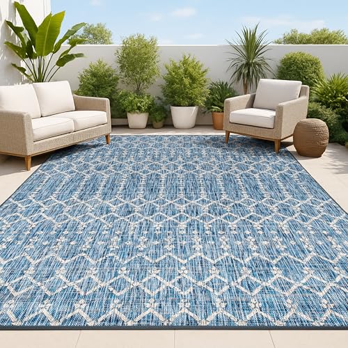 JONATHAN Y Moroccan Geometric Indoor Outdoor Area Rug 8X10 Navy/Light Gray, Ourika Textured Weave for Backyard, Patio, Porch, Easy-Cleaning, High Traffic, Pet-Friendly, Non-Shedding (SMB108B-8) - color: Navy/Light Gray, size: 7'9" x 10' (Rectangular)