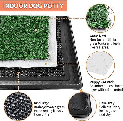 Dog Grass Pet Loo Indoor/Outdoor Portable Potty, Dog Litter Box, Artificial Grass Patch Bathroom Mat and Washable Pee Pad for Puppy Training, Full System with Trays (Pet Training Tray, 20"x16") - size: 20"x16"（4 Layer Potty System)