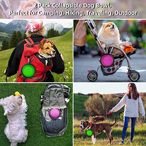 Kytely Large Collapsible Dog Bowls 2 Pack, 34oz Foldable Dog Travel Bowl, Portable Pet Water Food Bowl with Clasp, Pet Cat Feeding Cup Dish for Traveling, Walking, Hiking (Green+Purple) - color: Green & Purple