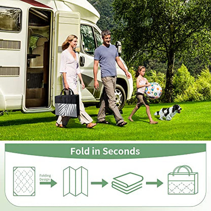 GENIMO Outdoor Rug 9' x 12' Waterproof for Patios Clearance, Reversible Plastic Straw Camping Carpet, Large Area Rugs Mats RV, Picnic, Backyard, Deck, Balcony, Porch, Beach, Grey&White