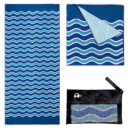 Elite Trend Microfiber Beach Towel for Adults with Bag - Extra Large 78x35 inch Lightweight Sand Free Quick Dry Towel for Travel, Swimming, Yoga, Camping - color: Blue Sea, style: Extra Large 78x35"