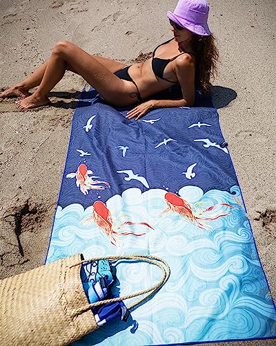 Quick Dry Towel Extra Large 78x35 Inch - Microfiber Beach Towel - Perfect for Beach, Travel, Swimming, Pool, Yoga, Hiking, Camping - Lightweight, Fast Drying, Compact for Adults (Koi Fish) - color: Koi Fish, style: Extra Large 78x35"
