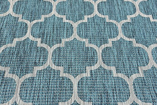 Unique Loom Outdoor Trellis Collection Area Rug (5' 3" x 8' Rectangle, Teal/ Gray) - color: Teal/Gray, size: 5'3" x 8' (Rectangular)