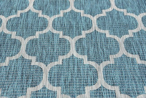 Unique Loom Outdoor Trellis Collection Area Rug (6' 1" x 9' Rectangle, Teal/ Gray) - color: Teal/Gray, size: 6'1" x 9' (Rectangular)