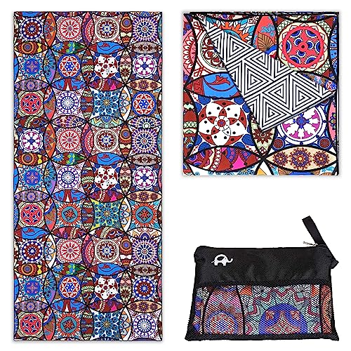 Elite Trend Quick Dry Towel Extra Large 78x35 Inch - Microfiber Beach Towel - Perfect for Beach, Travel, Swimming, Pool, Yoga, Hiking, Camping - Lightweight, Fast Drying, Compact for Adults (Mandala) - color: Mandala, style: Extra Large 78x35"