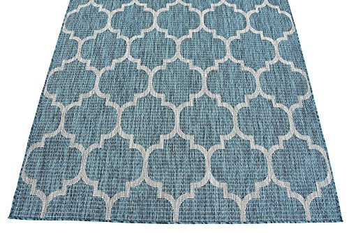 Unique Loom Outdoor Trellis Collection Area Rug (5' 3" x 8' Rectangle, Teal/ Gray) - color: Teal/Gray, size: 5'3" x 8' (Rectangular)