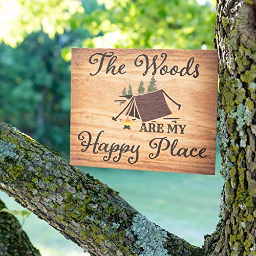 JennyGems Camping Gifts, Woods Are My Happy Place Wooden Sign, Camper Decor, Camping Sign, Made in USA - color: Woods Are My Happy Place