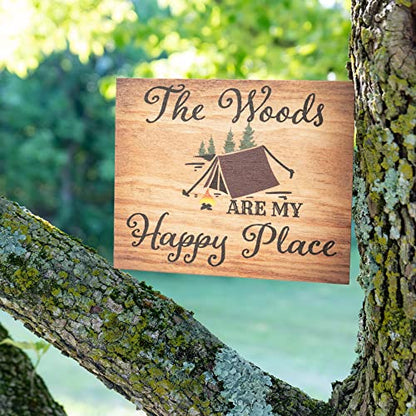 JennyGems Camping Gifts, Woods Are My Happy Place Wooden Sign, Camper Decor, Camping Sign, Made in USA - color: Woods Are My Happy Place