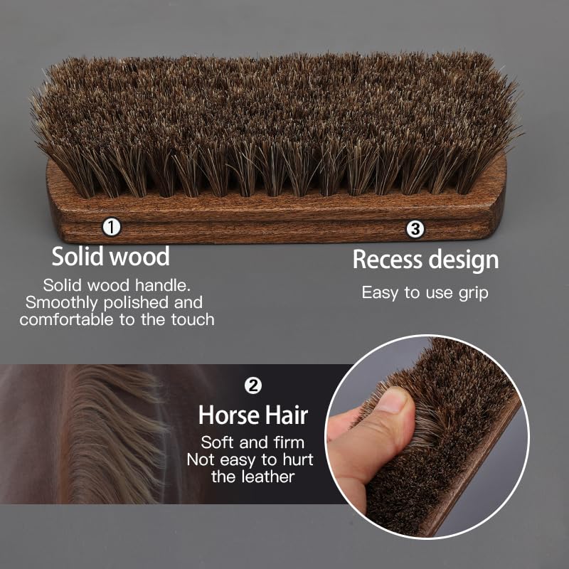 MAXIMILIAN Shoe Shine Brush Kit 3Pcs Solid Wood Horsehair Brushes for Polishing Crepe Suede Shoes Brush Soft Bristles Leather&Nubuck Cleaning kit Remove Stains Remove Spots Restore Suede