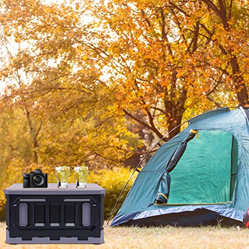 PP Folding Storage Boxes, Outdoor Portable Camping Storage Box Folding Box Table Equipment, Camping Organizer for Trunks, Study Rooms (Black&Grey)
