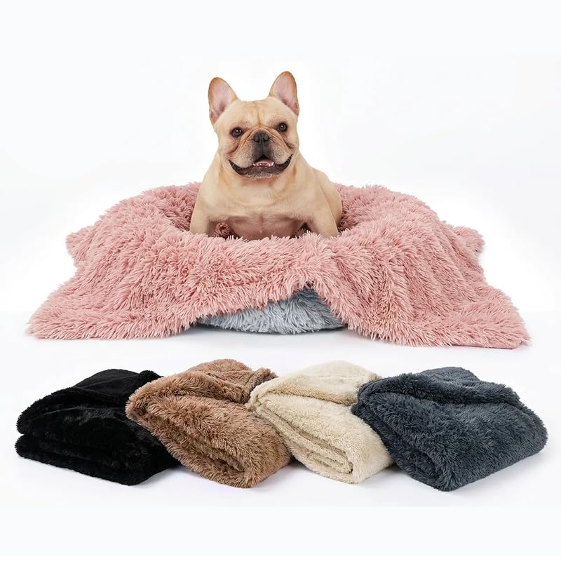 Pink Waterproof Calming Dog Blanket Reversible Faux Fur Sherpa Blankets for Couch Covers Fuzzy Pet Bed Cover Sofa Furnitures Protective(Pink,L-65x57in) - color: Pink, size: L-65x57in