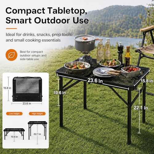 Folding Grill Table Camping Table with Mesh Desktop, Lightweight & Portable Outdoor Picnic Table, Height Adjustable Portable for Outside Inside Use - size: Regular Size