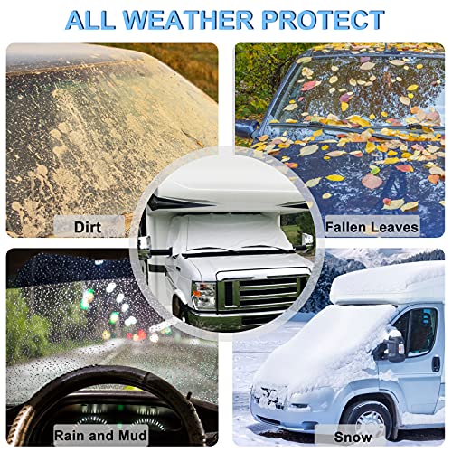 RV Windshield Cover Compatible with Class C Ford 1997-2026, UV Block Offer Complete Privacy with Light Preserves Interior (White Color with Mirror Cutouts)