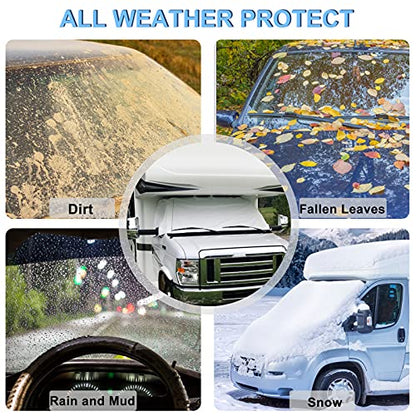 RV Windshield Cover Compatible with Class C Ford 1997-2026, UV Block Offer Complete Privacy with Light Preserves Interior (White Color with Mirror Cutouts)