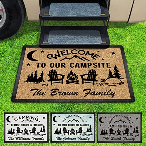 Personalized Welcome To Our Campsite Doormat - Custom Text & Family Name Camping Because Therapy is Expensive Door Mat, RV Accessories for Inside Outside, Camper Decorations Welcome Motorhome Gift Rug - color: Style 1