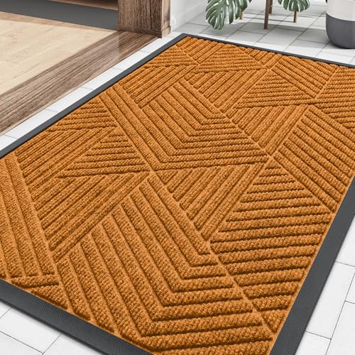Smiry Front Door Mat Outside Entrance, Heavy Duty Sturdy Natural Rubber Doormat, Trap Dirt and Moisture, Easy Clean Low Profile Welcome Floor Mats for Indoor Outdoor Entry, 35x23 Inch, Amber - color: Amber, size: 35" X 23"