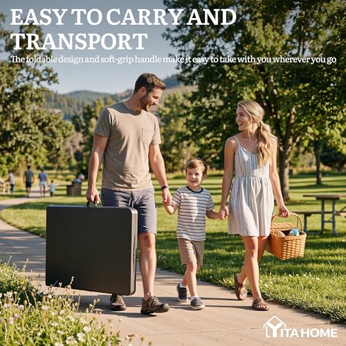YITAHOME 6ft Folding Tables Heavy Duty Folding Table with Carrying Handle Plastic Fold up Table for Outdoor Camping Picnic Parties/Indoor Events All in Black - color: Black