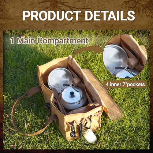 Waxed Canvas Camping Tool Bag, Camping Essentials Multi-purpose 12L Outdoor Storage Bag with Secure Flip Cover, Tent Stakes Hammer Multi-Container Organizer, Khaki - color: Khaki