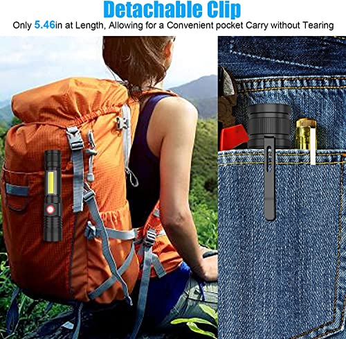 Hoxida USB Rechargeable Flashlight, Magnetic LED Flashlight, Super Bright LED Tactical Flashlight with Cob Worklight,Waterproof,Zoomable Small LED Flashlight for Camping, Flashlight with Holsters - color: 2pack flashlight with holster