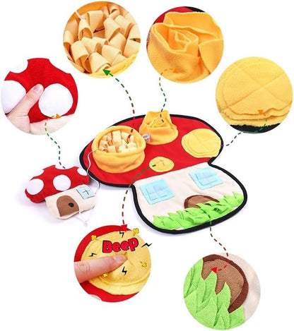 Ferret Cats Snuffle Mat Fleece Foraging Mats Interactive Feeding Toy Small Animal Rabbit Guinea Pig Rat Hamster Anti Slip Treat Dispenser Slow Feeder (Mushroom) - color: Mushroom