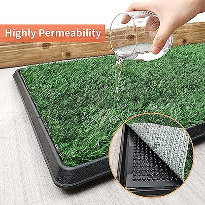 Dog Grass Pet Loo Indoor/Outdoor Portable Potty, Dog Litter Box, Artificial Grass Patch Bathroom Mat and Washable Pee Pad for Puppy Training, Full System with Trays (Pet Training Tray, 20"x16") - size: 20"x16"（4 Layer Potty System)