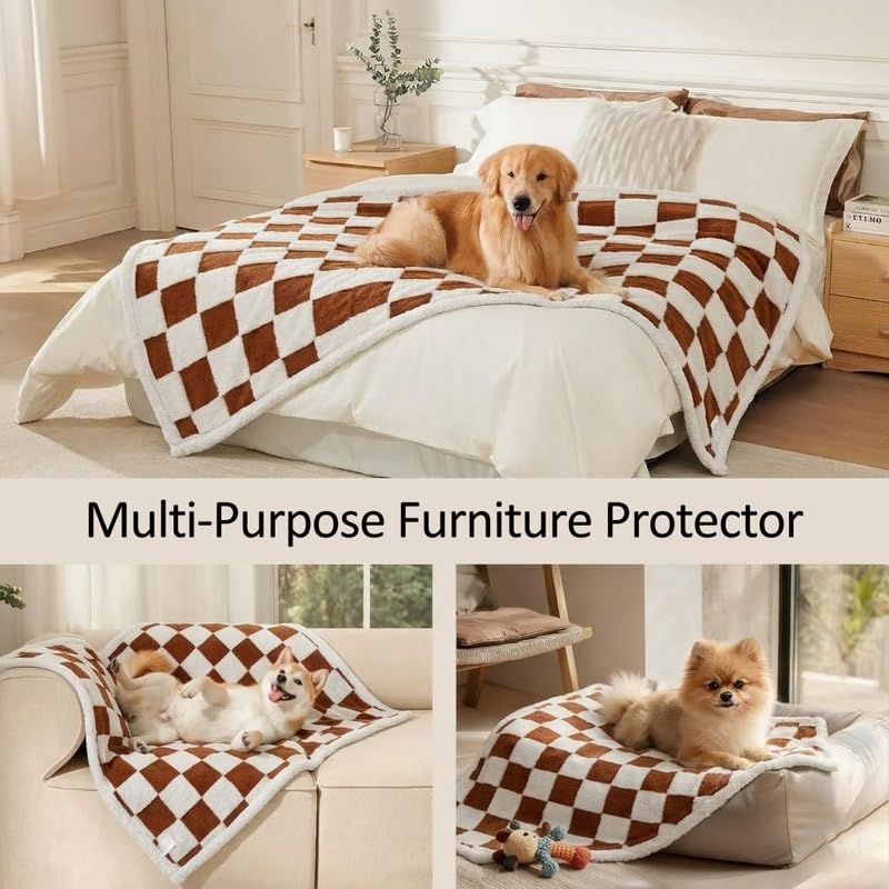 Waterproof Pet Blanket,Dog Bed Covers Small Throw for Puppy Cats Stylish Jacquard Pets Couch Sofa Furniture Protection Washable Reversible Covers (Coffee Check,XS) - color: Coffee Check, size: XS-50*70cm(20*28in)