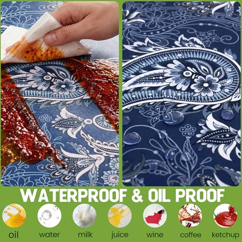 Picnic Table Cover with Bench Covers Waterproof Elastic Rectangle Reusable Folding Tablecloth Manteles Mantelería Camping Essentials Rv Car Travel Supplies Table Cloth Outdoor Road Trip Camper Gifts - color: Blue Paisley, size: 96in