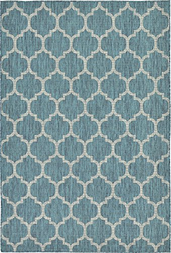 Unique Loom Outdoor Trellis Collection Area Rug (6' 1" x 9' Rectangle, Teal/ Gray) - color: Teal/Gray, size: 6'1" x 9' (Rectangular)