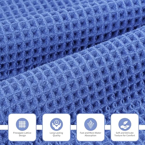MICROFI New Microfiber Waffle Bath Towels, 3 Pieces, Oversized, Soft, Absorbent, Fast Drying, Lint Free, Includes Bath, Face and Hand Towels 430 GSM (Dark Blue) - color: Dark Blue