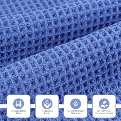 MICROFI New Microfiber Waffle Bath Towels, 3 Pieces, Oversized, Soft, Absorbent, Fast Drying, Lint Free, Includes Bath, Face and Hand Towels 430 GSM (Dark Blue) - color: Dark Blue