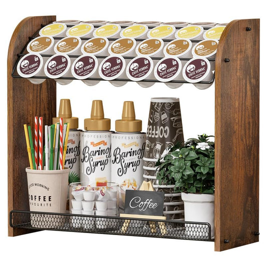 Lixple K Cup Holder - 2-Tier K Cup Organizer, Metal Coffee Pod Holder for Counter, Easy Assembly (Rustic Brown) - color: Brown