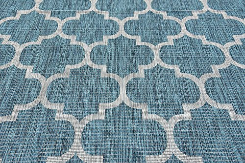 Unique Loom Outdoor Trellis Collection Area Rug (9' x 12' Rectangle, Teal/ Gray) - color: Teal/Gray, size: 9' x 12' (Rectangular)
