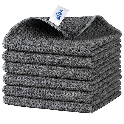 MR.SIGA Waffle Pattern Cleaning Cloths, Reusable Absorbent Microfiber Cleaning Cloths, Lint Free Microfiber Kitchen Towels, 6 Pack, Gray, 12.6 x 12.6 inch - color: Gray