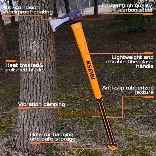 KSEIBI 36-Inch Splitting Axe - Forged Carbon Steel, Wood Splitter & Kindling Axe for Chopping, Heavy-Duty Maul with Ergonomic Fiberglass Handle, Shock Reduction, Anti-Slip Grip - style: 36-inch Splitting Axe