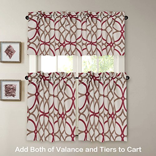 H.VERSAILTEX Blackout Curtain Valances for Kitchen/Bathroom - Thermal Insulated Window Valances for Living Room/Bedroom Rod Pocket Short Curtain 1 Panel, 52x18 inch, Geo in Taupe and Red - color: Geo in Taupe and Red
