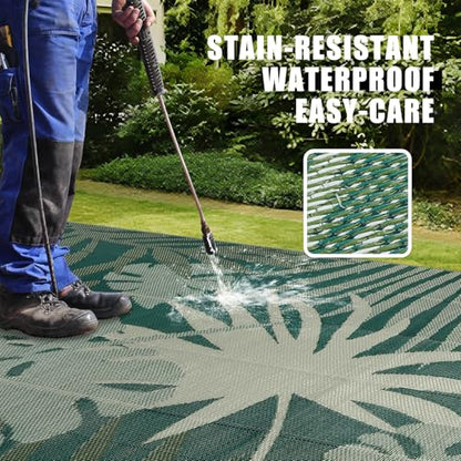 Homcomoda Outdoor Rugs 8’x10’ Waterproof Reversible Patio Rugs Outdoor Clearance Lightweight Outdoor Rugs Portable RV Camping Mats for Tents Deck Porch BBQ Beach Backyard