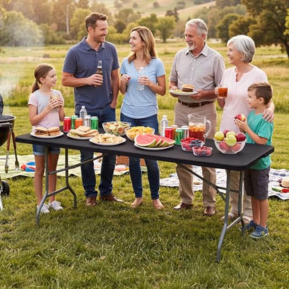YITAHOME 6ft Folding Tables Heavy Duty Folding Table with Carrying Handle Plastic Fold up Table for Outdoor Camping Picnic Parties/Indoor Events All in Black - color: Black