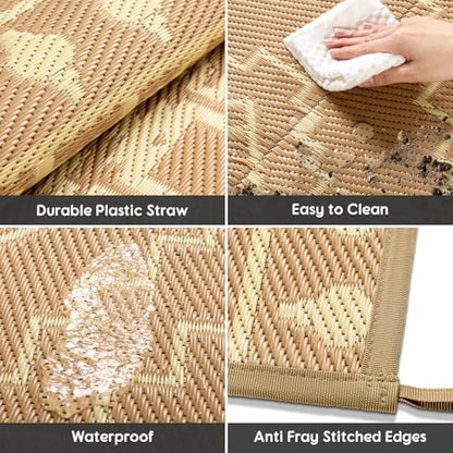 LBRO2M Plastic Straw Outdoor Rug Waterproof Rugs 8X10 UV Resistant Moroccan Geometric Reversible RV Rug for Outside Camping Rugs for Patio, Picnic, Beach (8X10, Brown)