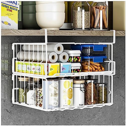 Under Shelf Basket Storage 2Pack - 12.6in Metal Under Cabinet Shelf, Hanging Wire Basket Shelves, Undershelf Storage Basket for Kitchen Pantry Bookshelf - color: White