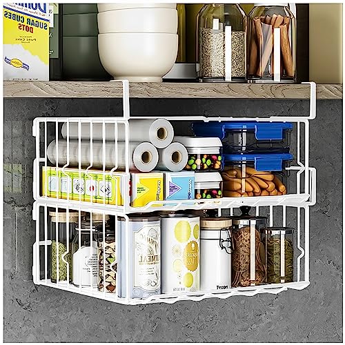 Under Shelf Basket Storage 2Pack - 12.6in Metal Under Cabinet Shelf, Hanging Wire Basket Shelves, Undershelf Storage Basket for Kitchen Pantry Bookshelf - color: White