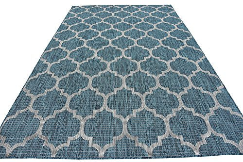 Unique Loom Outdoor Trellis Collection Area Rug (6' 1" x 9' Rectangle, Teal/ Gray) - color: Teal/Gray, size: 6'1" x 9' (Rectangular)