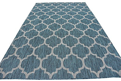 Unique Loom Outdoor Trellis Collection Area Rug (6' 1" x 9' Rectangle, Teal/ Gray) - color: Teal/Gray, size: 6'1" x 9' (Rectangular)