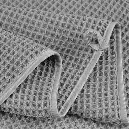 POLYTE 430 GSM Microfiber Quick Dry Lint Free Oversize Bath Towel Set, 6 Piece (Waffle Weave) - color: Gray