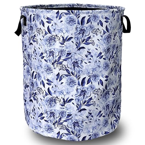 Blue Flower Floral Laundry Basket Foldable With Handles Beautiful Tote Bag Oxford Cloth Colorful Laundry Hamper Clothes Storage Bucket Toy Organizer 18.9"x16.5"For Bathroom/Laundry/Bedroom - color: Beautiful Blue Flowers Floral