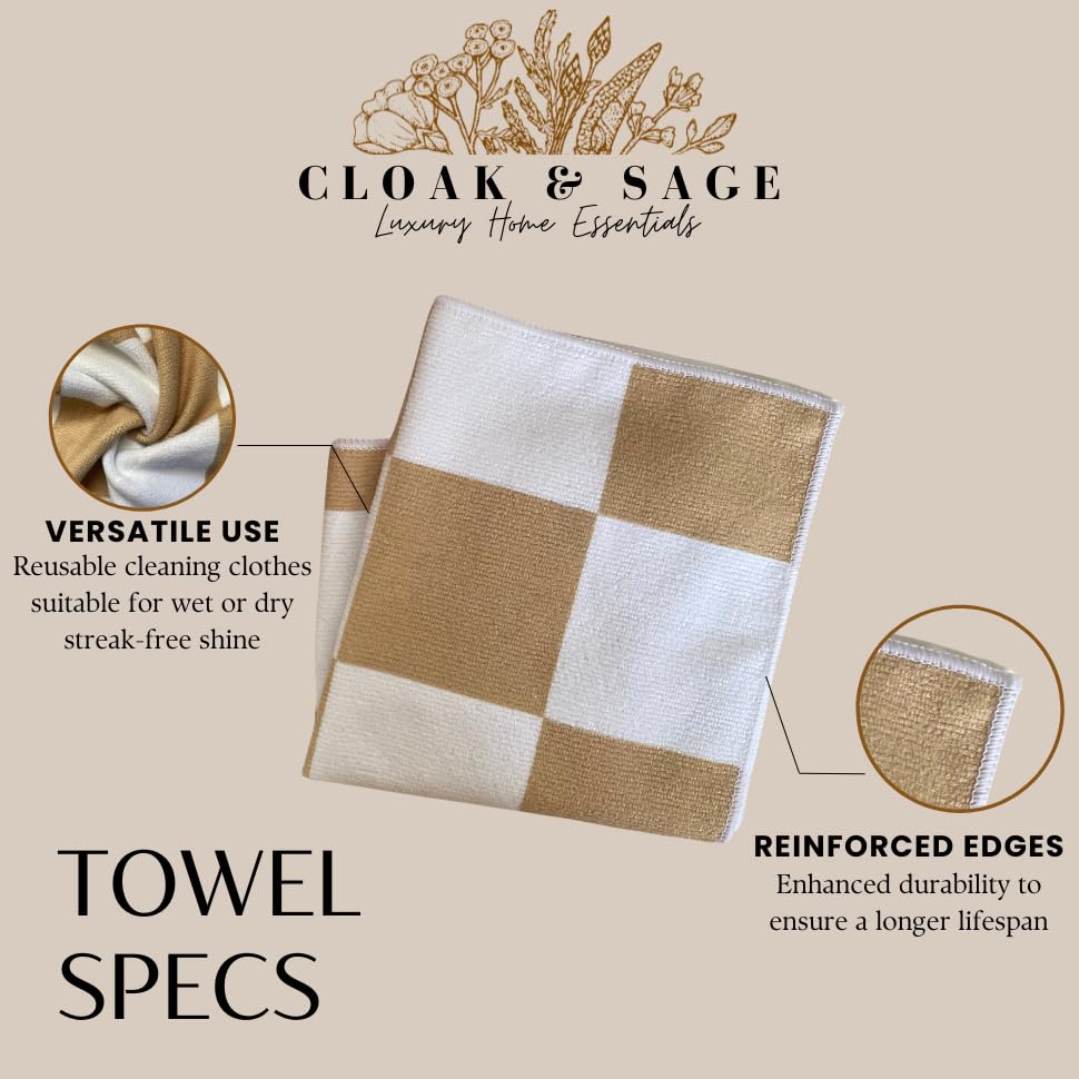 Microfiber Cleaning Cloths 13x13 – Lint-Free, Streak-Free Reusable Towels for Kitchen, Glass, Bathroom & Car | Cloak & Sage - color: Latte