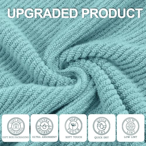 Towels for Bathroom - 100% Cotton | Lightweight | Thick | Soft, Quick Dry Towels, Bath Towel Set of 6 Large, 2 Bath 30"x56", 2 Hand 18"x28", 2 Washcloths 13"x13", Luxury Shower Towel Set, Aqua Teal - color: Jack Frost- Aqua Teal, size: 6 PC Bathroom Towel