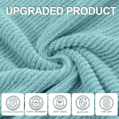 VOOVA & MOVAS Bathroom Towels Set, 100% Cotton | Quick Dry | Soft | Thick, 3 Piece Towel Set, 1 Large Bath 30" x 56", 1 Hand 18" x 28", 1 Wash Cloth 13" x 13", Bathroom Essentials, Aqua Teal - color: Jack Frost- Aqua Teal, size: 3 PC Bathroom Towel Set