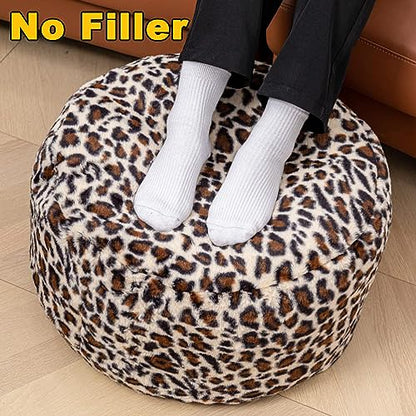 Asuprui Animal Pouf Ottoman Unstuffed Ottoman Foot Rest Round Fuzzy Pouf Seat Bean Bag Foot Rest Foldable Floor Chair Storage for Living Room Bedroom Leopard Print - color: Leopard Print Pouf No Filler